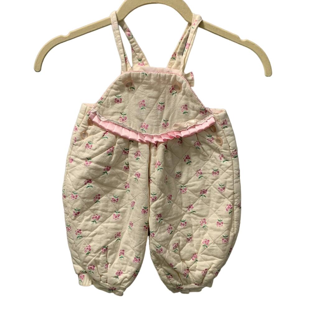 Fine & Dandy Quilted Ivory Flowered Sleeveless Jumper White/Pink Size 3/6 Months